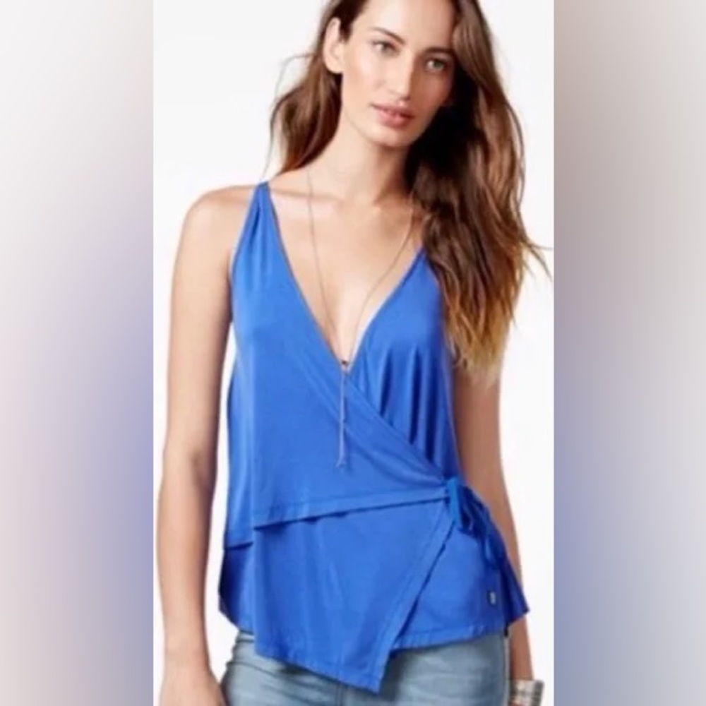 Free People Blue Wrap Front Tank, size XS